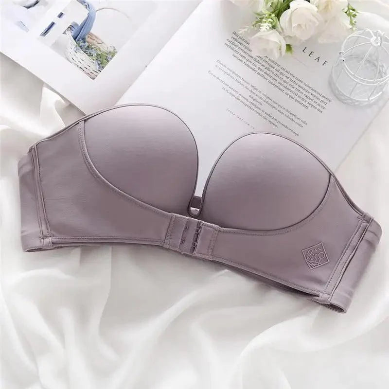 Vintage Front Closure Push-Up Bra – Strapless Seamless Bralette