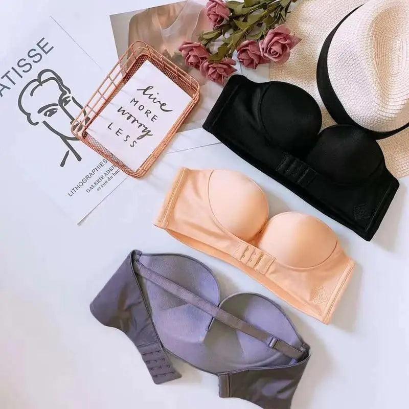 Vintage Front Closure Push-Up Bra – Strapless Seamless Bralette