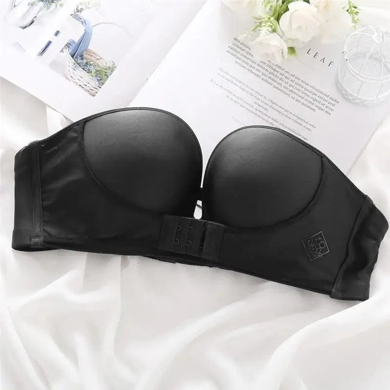 Vintage Front Closure Push-Up Bra – Strapless Seamless Bralette