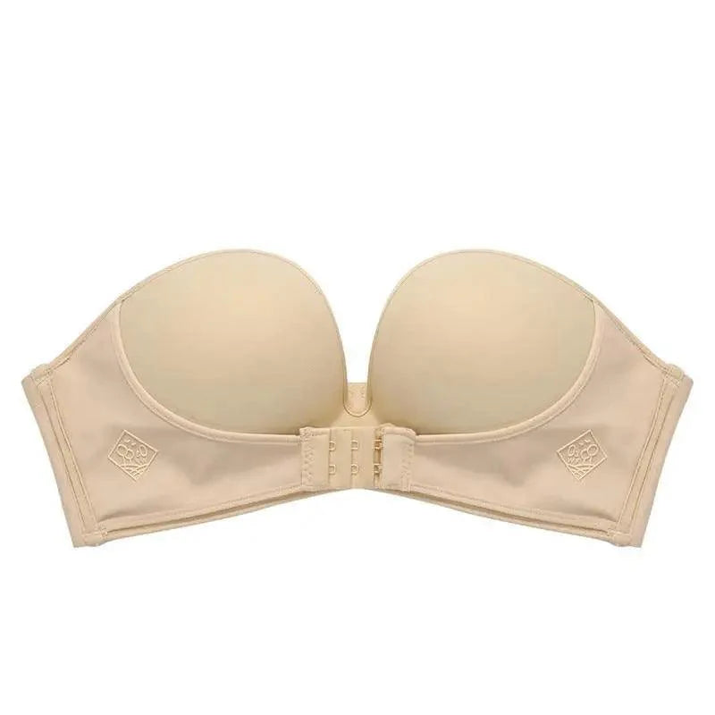 Vintage Front Closure Push-Up Bra – Strapless Seamless Bralette