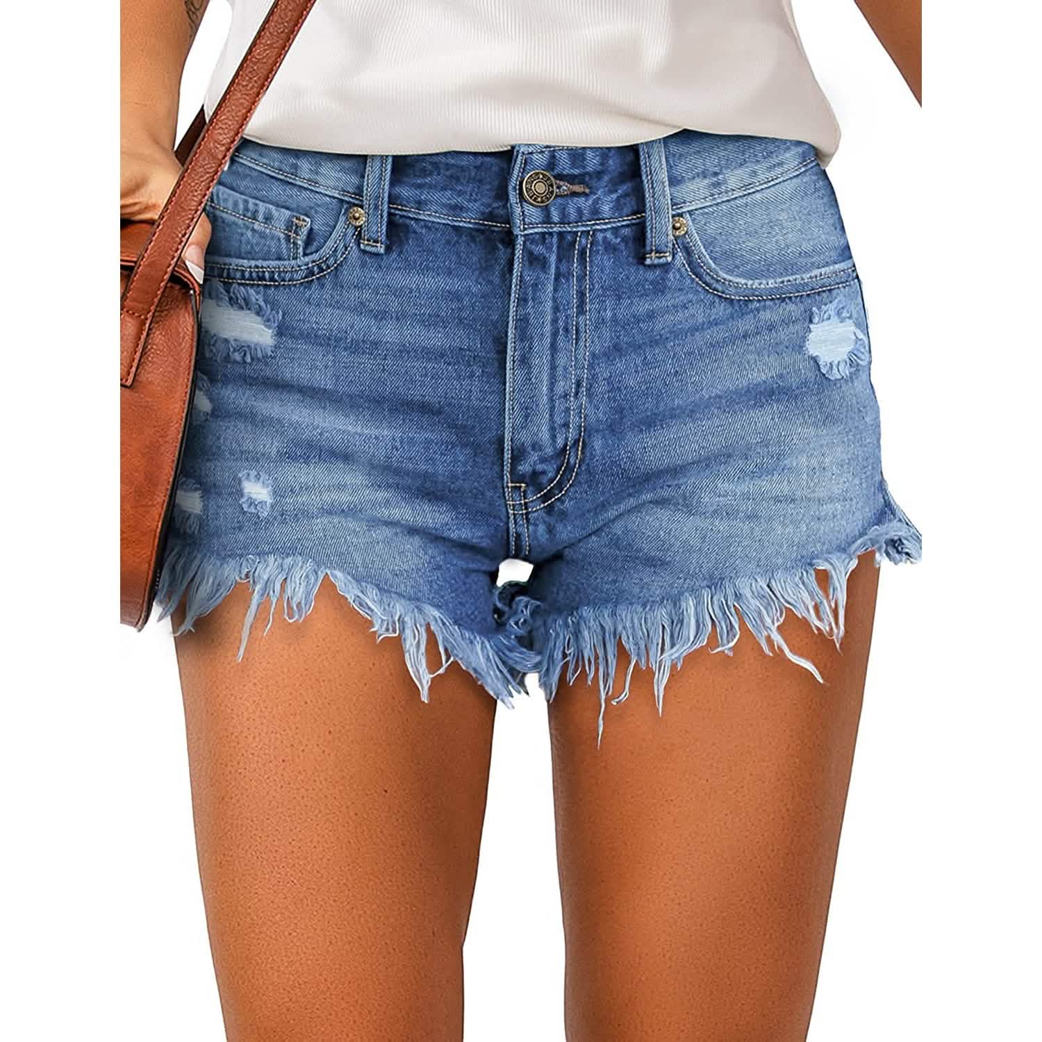 Women's Casual Denim Shorts Frayed Raw Hem Ripped Jeans