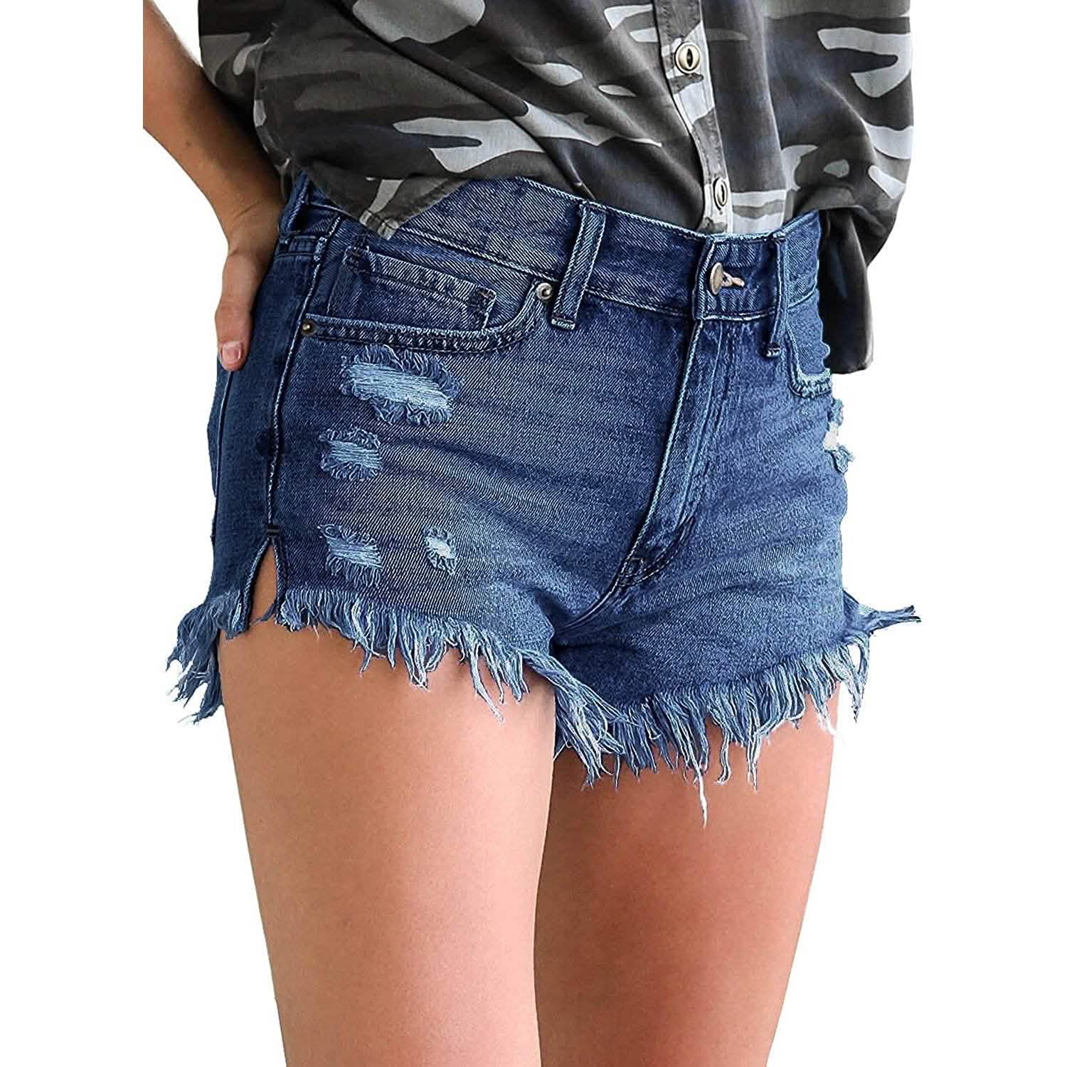 Women's Casual Denim Shorts Frayed Raw Hem Ripped Jeans